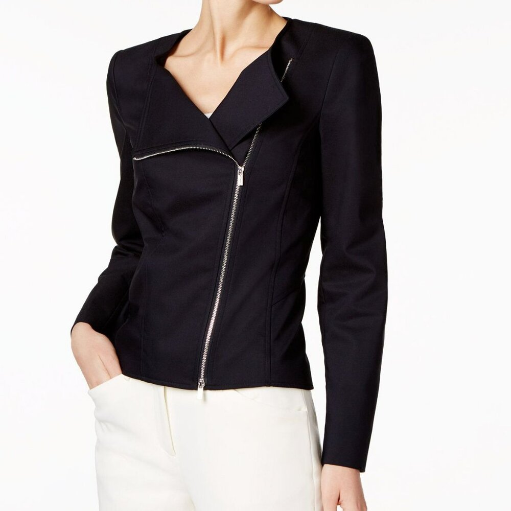 Calvin Klein Black Asymmetrical Zip Collarless Blazer Size 18W